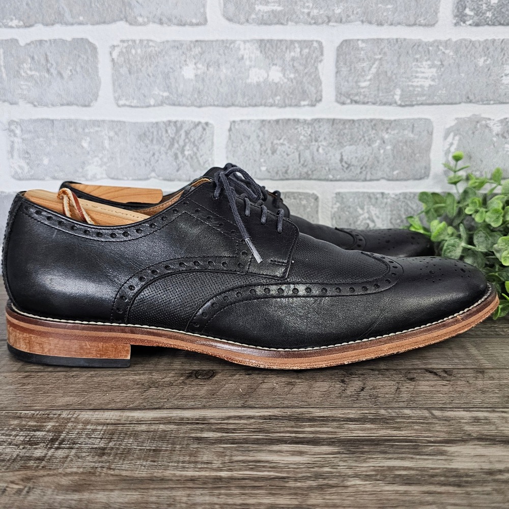 Johnston & Murphy J. Murphy Men's Black Leather‎ Wingtip Brogue Oxford Shoes 10M